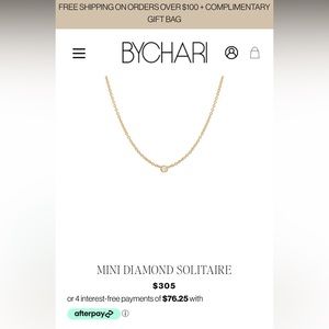 Bychari mini diamond solitaire necklace 14k 18” chain